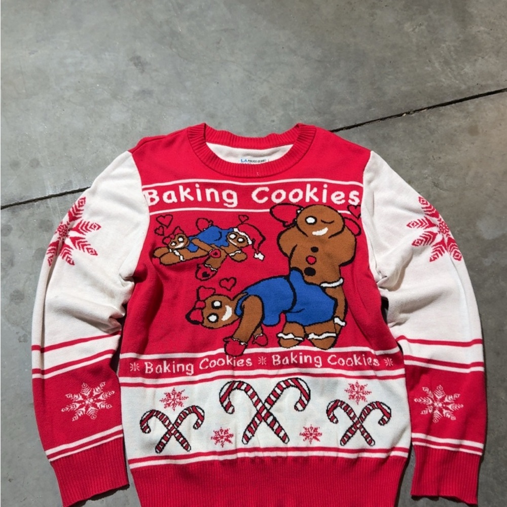 LAPG Red and White Baking Cookies Sweater
